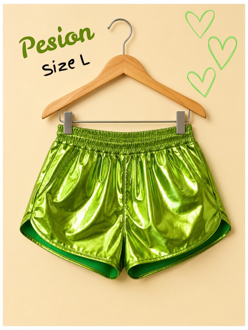 Women's Metallic Green Athletic Shorts - Size L
